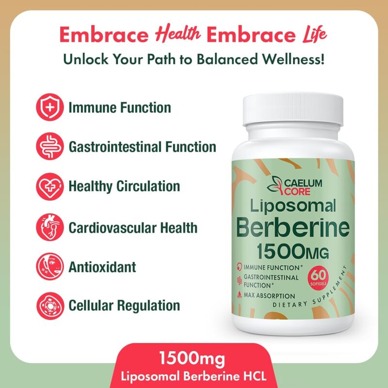 Liposomal Berberine HCL - Berberine 1500mg Activates AMPK & GLP-1, High Bioavailability Berberines Supplement for Women and Men, Berberine Plus Overall Health Support (1 Pack) - Image 2