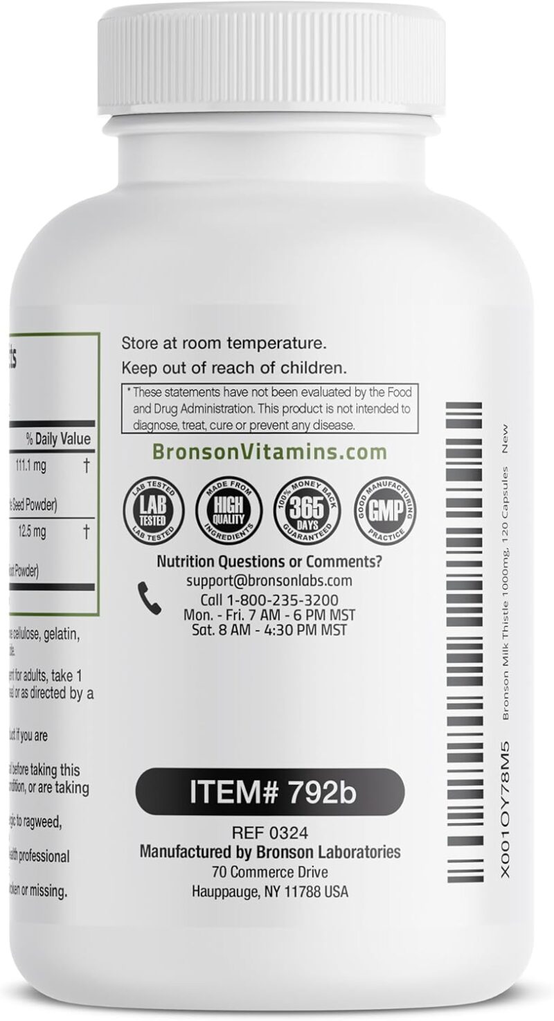 Bronson Milk Thistle Silymarin Marianum & Dandelion Root Liver Health Support, Antioxidant Support, Detox, 120 Capsules - Image 4