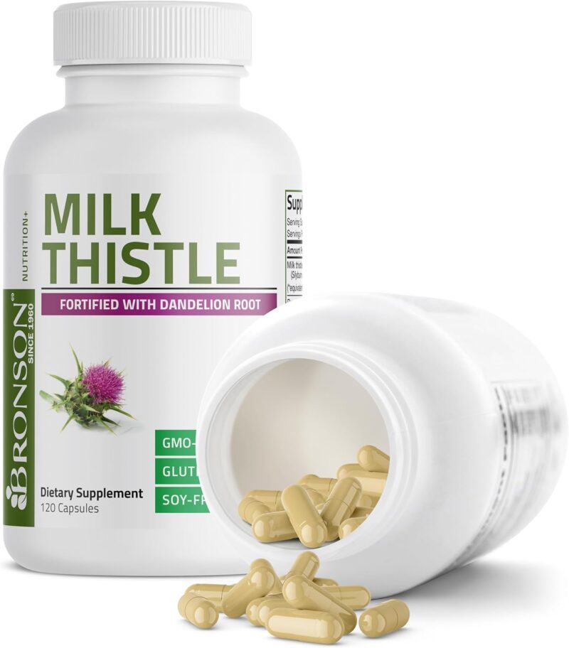 Bronson Milk Thistle Silymarin Marianum & Dandelion Root Liver Health Support, Antioxidant Support, Detox, 120 Capsules - Image 2