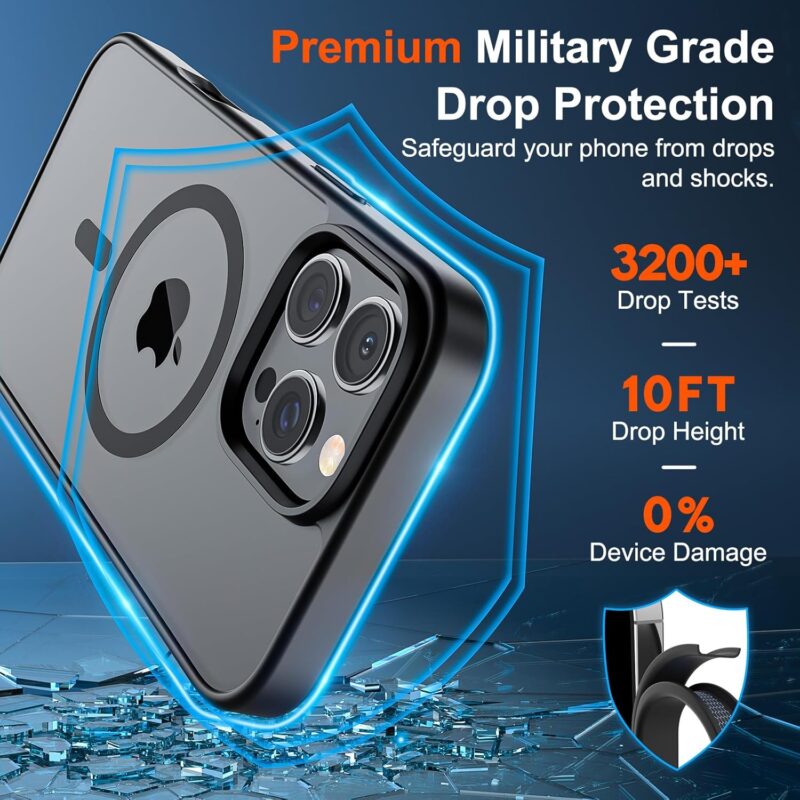 SUPFINE Magnetic for iPhone 16 Pro Max Case (Compatible with MagSafe) (Military Grade Drop Protection) Slim Translucent Matte Shockproof with Anti-Fingerprint Phone Case, Black - Image 2